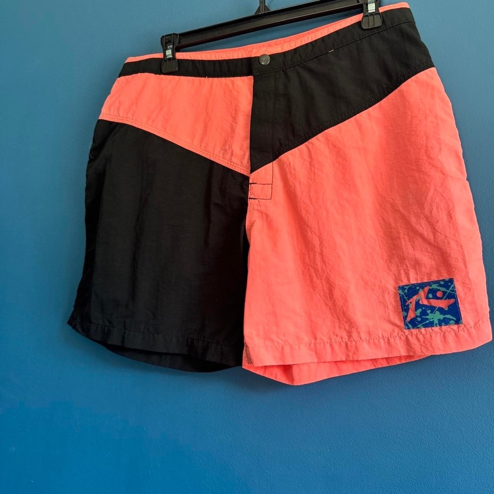 Vintage Rusty Swim Trunks Men's Size Medium Orange Black Colorblock Retro 80s - Picture 3 of 8